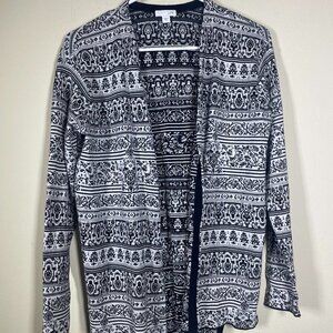 J Jill Cardigan Sweater Size XS Stretch Knit Open Front Black Long Sleeve Cotton